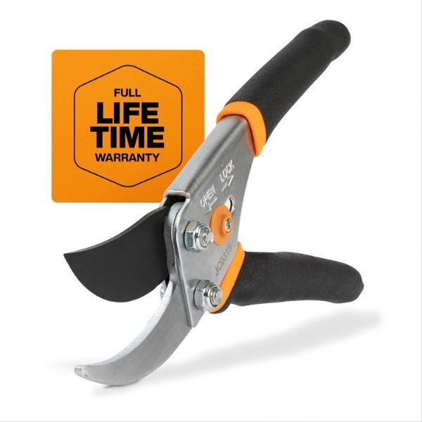 Fiskars bypass pruning shears with an ergonomic handle, a must-have for Grandparents Day gardening.