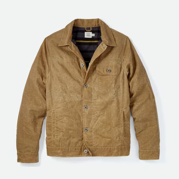 Flannel-Lined Waxed Trucker Jacket, a durable and stylish anniversary gift for husbands.