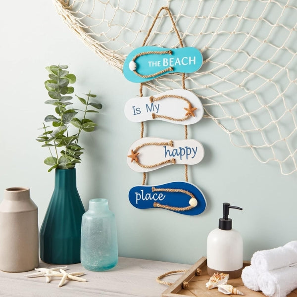 Whimsical flip flop beach decorations, adding a fun touch.