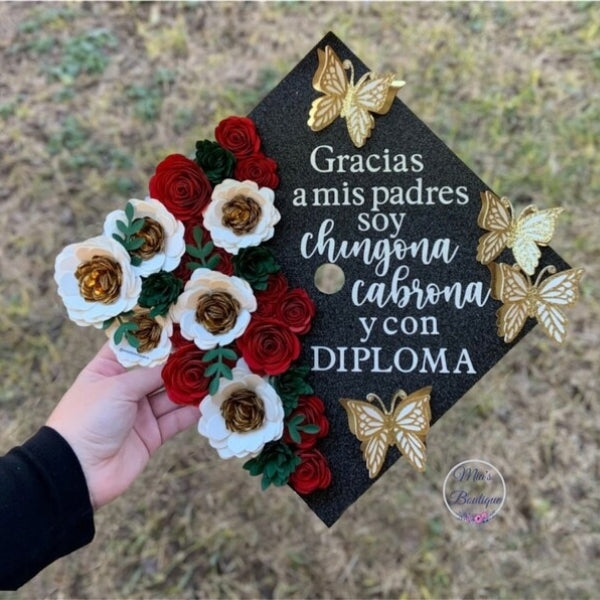 Floral Mexican Graduation Cap with a vibrant graduation cap idea.
