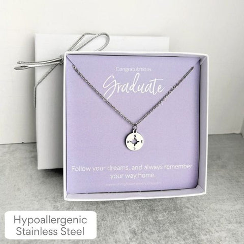 Follow Your Compass' Necklace, an inspiring graduation gift for daughters.
