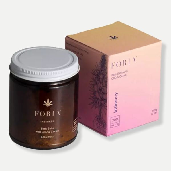 Foria Intimacy Bath Salts with CBD & Cacao a relaxing and luxurious Valentine's Day gift for him