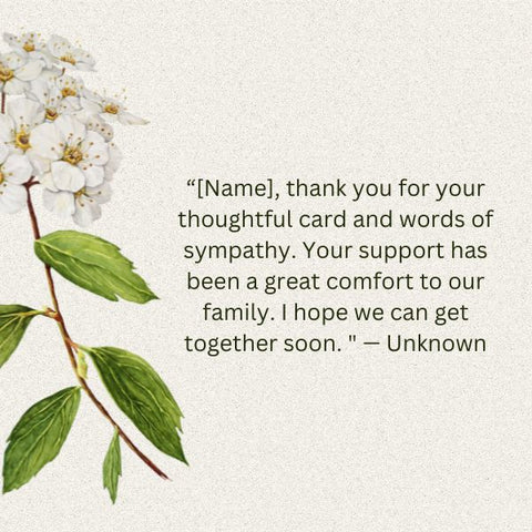 Thank you card for sympathy message and support from family after funeral.