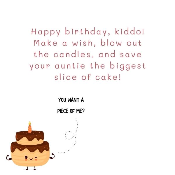 Cute birthday card with a cartoon cake and a humorous message about blowing out candles.
