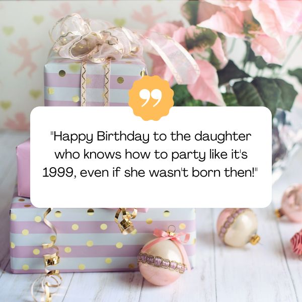 Colorful birthday card with a humorous message for a daughter.