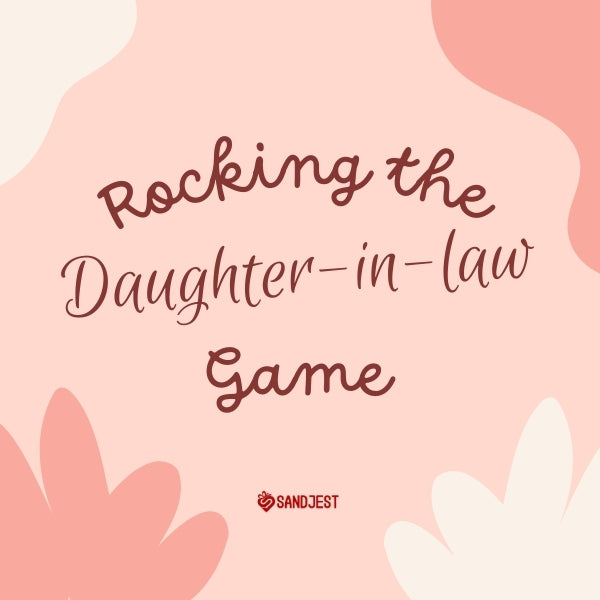Playful Sandjest message on a soft pink background with a quote about rocking the daughter in law role.
