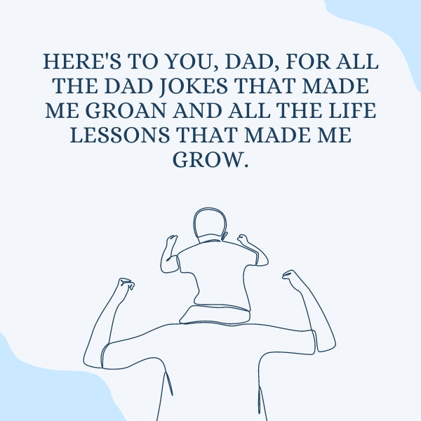 A child rides on their dad's shoulders, symbolizing the fun and lessons shared between them.