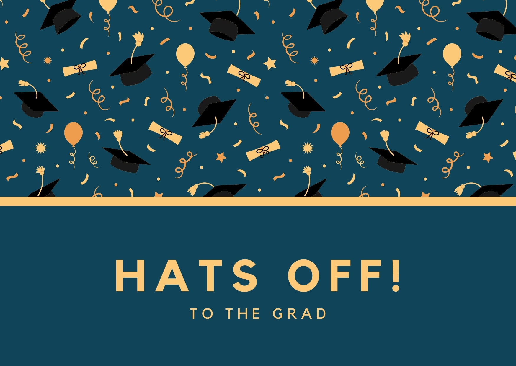 Funny graduation card template with celebratory caps and confetti design.