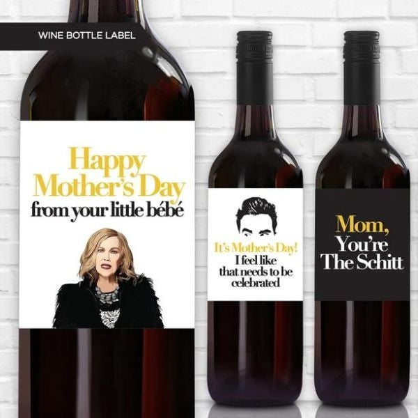 Customizable funny Mother's Day wine labels to surprise your mom.