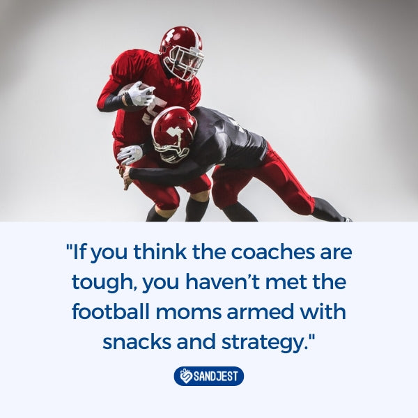 Quote on blue crumpled paper offering a slice of humor for funny football moms quotes.