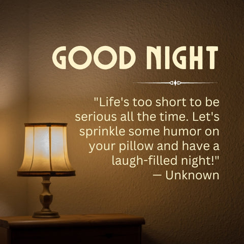Lamp on nightstand with a funny good night text messages about life.