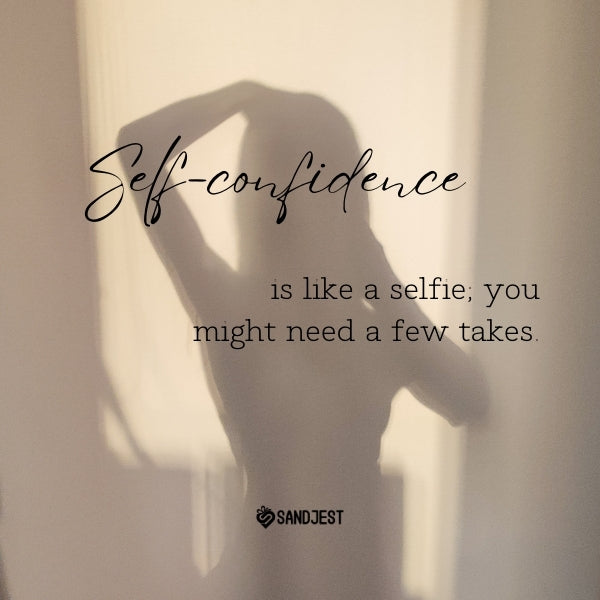 Silhouette shadow of a person on the wall with a funny self love quote about self-confidence and taking selfies