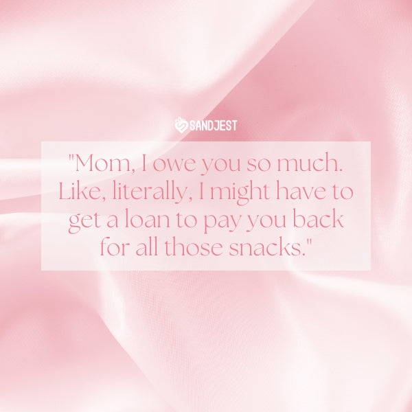 A funny thank you mom quote overlay on a pink background.