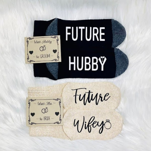 Future Wifey - Hubby Couple Socks, a fun and cozy engagement gift.