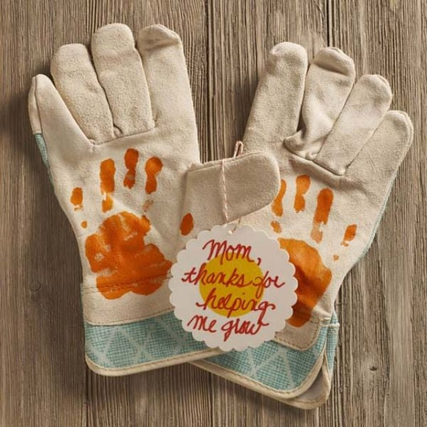 A pair of stylish, durable gardening gloves in vibrant colors, perfect for Mom's gardening ventures.