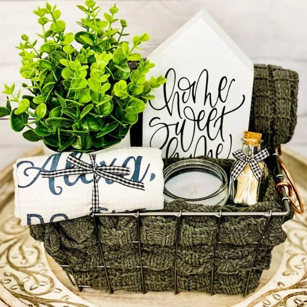 Thoughtfully curated Gift Basket for couples' housewarming, filled with delightful surprises.