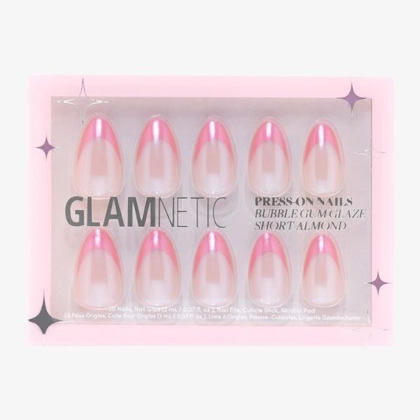 Glamnetic Press On Nails in Bubble Gum Glaze as trendy nail art gifts for sister.