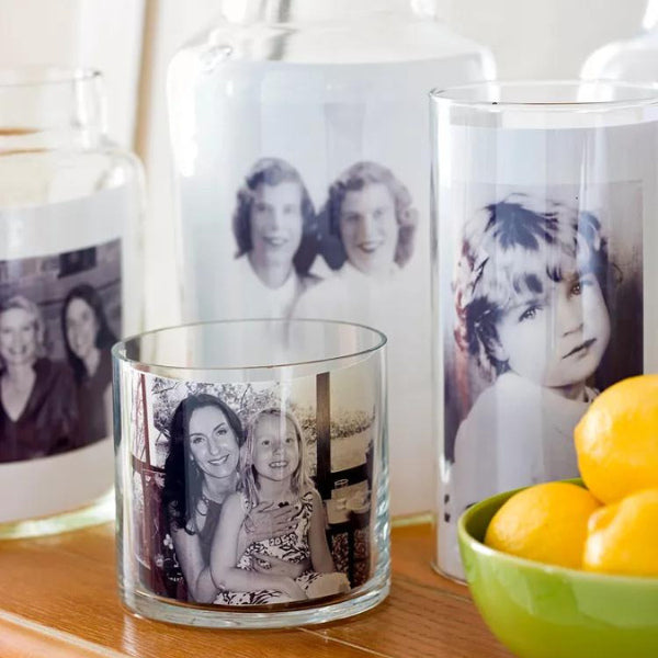 Unique glass container photo display, a creative photo gift for mom