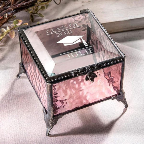 Glass Jewelry Box Engraved Keepsake, a memorable graduation gift for daughter.