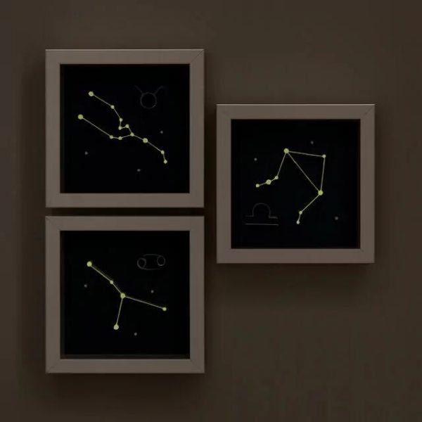 Glow in the dark zodiac art, a mystical and decorative gift under $50 for her.