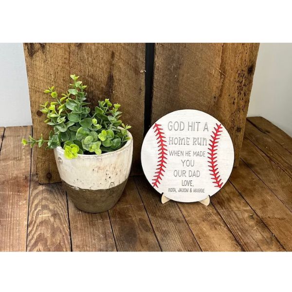 Inspirational 'God Hit a Homerun' Father's Day Sign, a spiritual touch to baseball father's day gifts