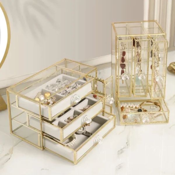 Golden Glass Boxes Jewelry Organizer christmas gift for mom