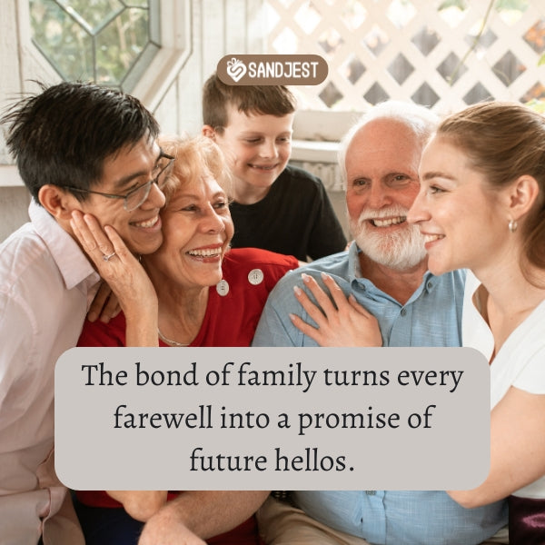 Family embraces warmly, embodying goodbye quotes.