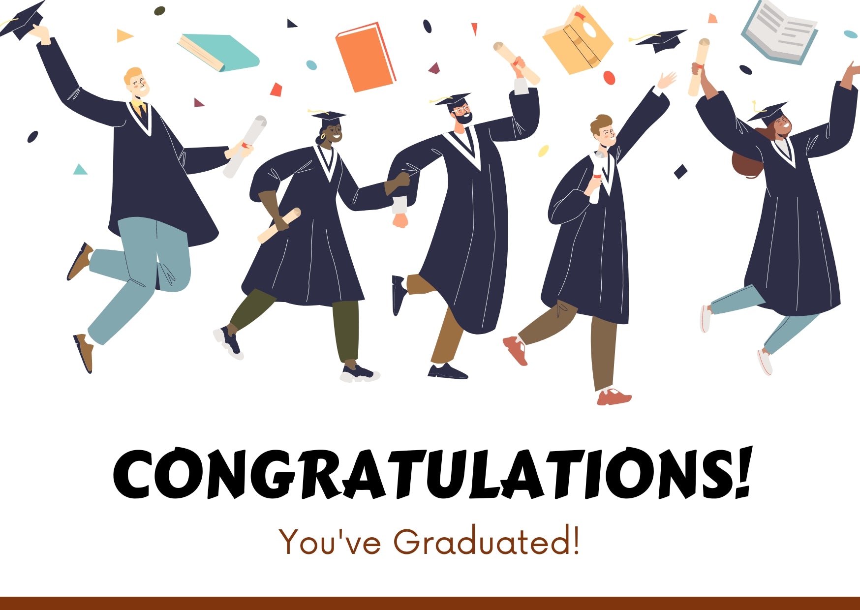 Illustration of diverse graduates tossing caps in the air with books and diplomas, featuring the Graduation Congratulations Messages.