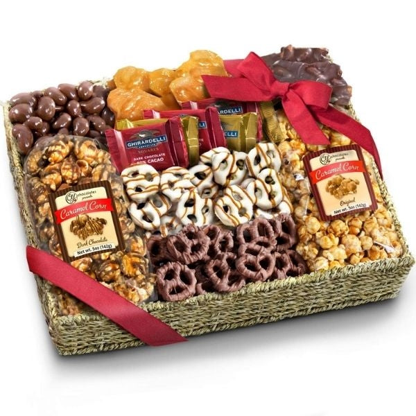 A diverse and indulgent Grand Gift Basket, curated with grandma's favorites.
