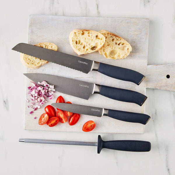 GreenPan Titanium Cutlery 15-piece Knife Block Set, practical and sleek anniversary gifts for parents.