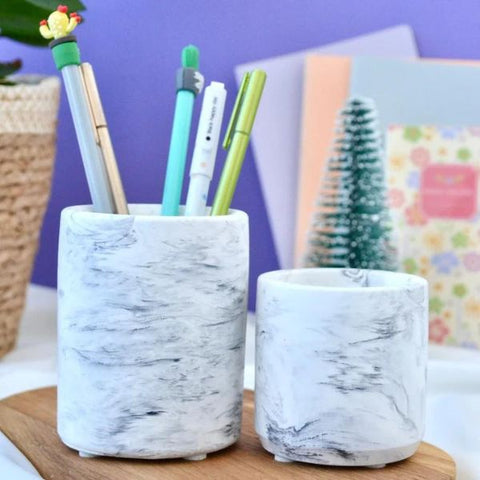 Grey Marble Pen Holder and Plant Pot, a luxurious new job gift combo