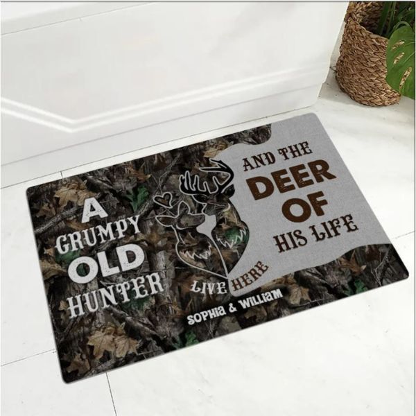 Grumpy Old Hunter Doormat, humorous and thematic welcome mat for hunters.
