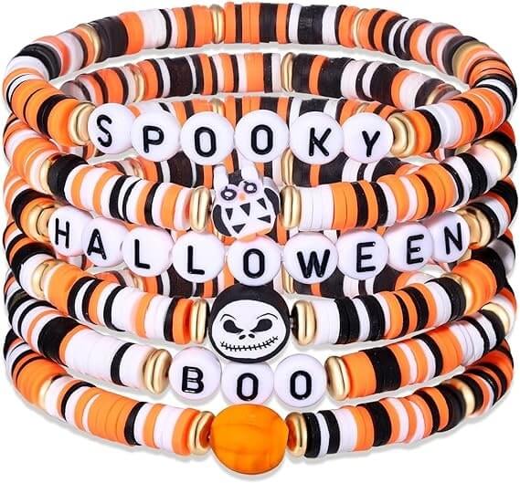 Set of Halloween Bracelets with Spooky Charm Stack
