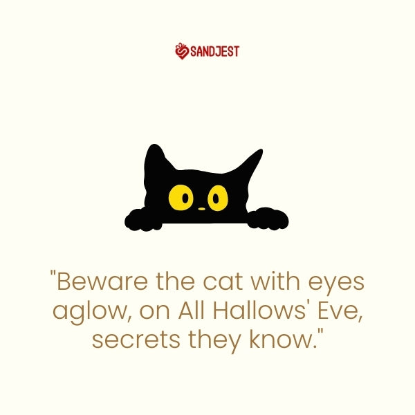 A silhouetted black cat on a yellow background, invoking the spookiness of Halloween cat quotes.