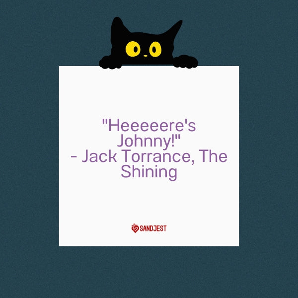 Eerie black cat graphic alongside a chilling Halloween quote from The Shining.