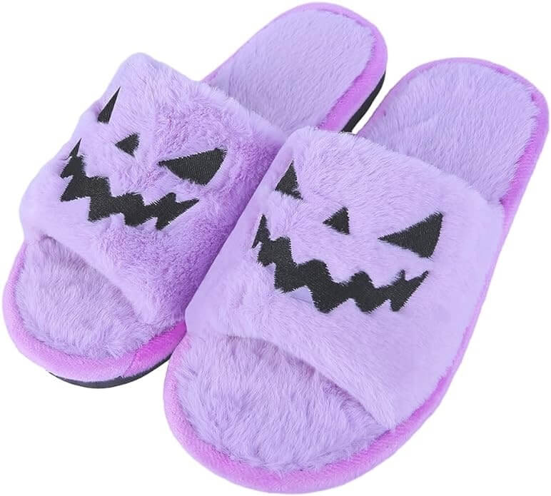 Cozy Halloween-themed slippers with spooky designs.