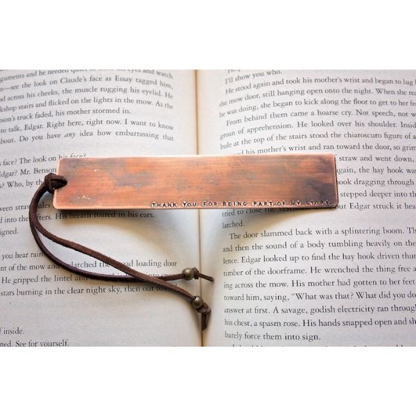 Hand-Stamped Copper Bookmark as a unique touch for male teacher gifts.
