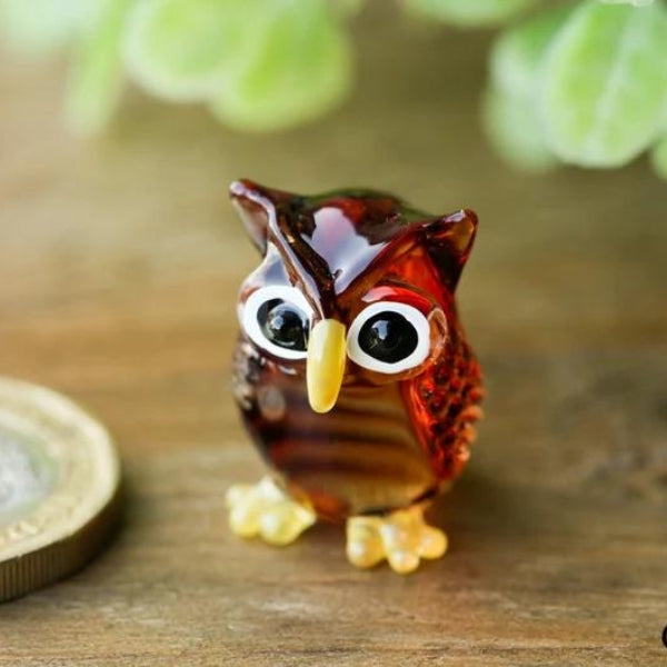 Handmade Brown Little Glass Owl showcases the artisanal craftsmanship in the world of owl gifts