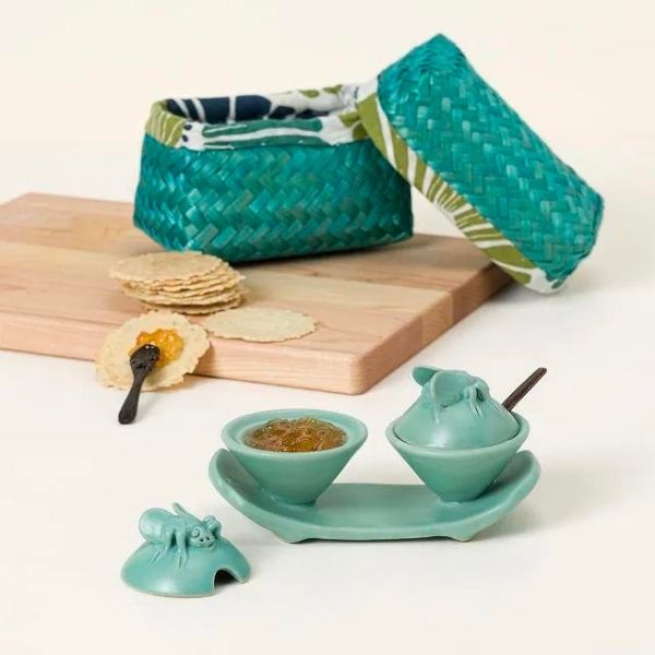 Handmade honeybee condiment bowl gift set, a charming kitchen gift under $50 for her.