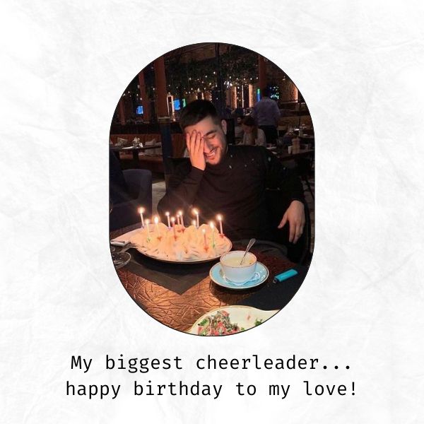 Man laughing during birthday celebration, supportive birthday message from a significant other.