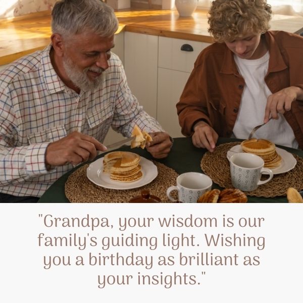 Grandpa enjoying breakfast with a touching birthday message.
