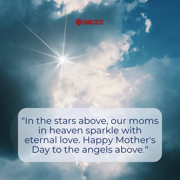 A radiant burst of sunlight through clouds symbolizes eternal maternal love on Mother's Day in heaven.