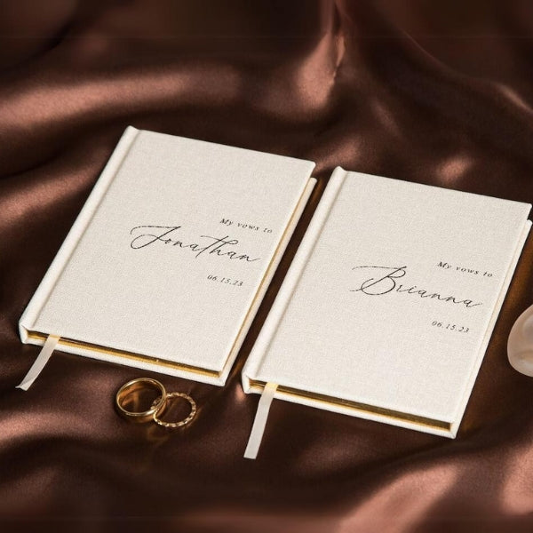 His and Hers Vow Books with hardcover, a sentimental engagement gift.