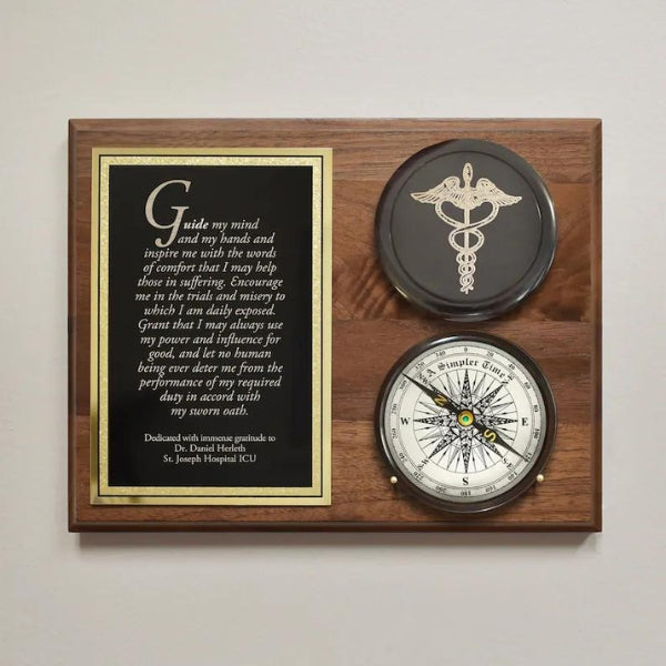 Inspirational healthcare compass plaque, a meaningful doctor retirement gift symbolizing guidance