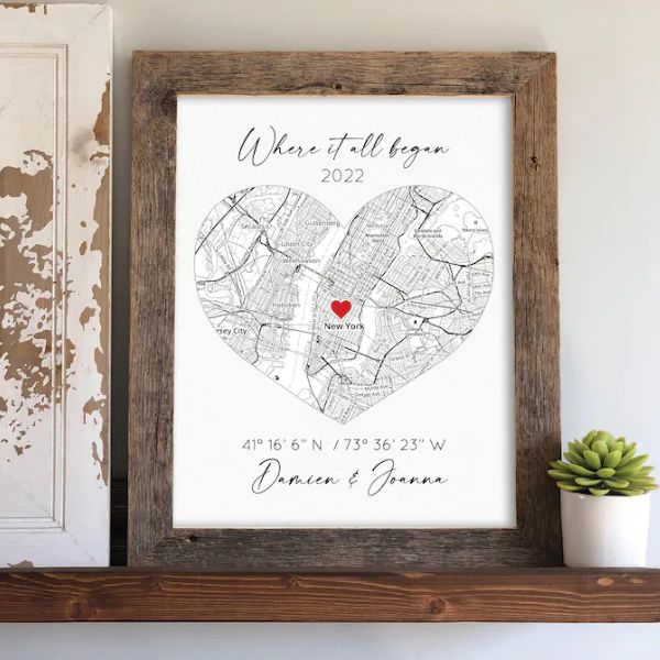 Heart Map Art, a romantic and personalized anniversary gift celebrating your love's journey.