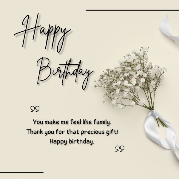 Simplistic birthday greeting with white baby's breath flowers and a heartfelt note.