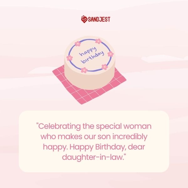 A minimalistic birthday cake on a soft pink backdrop conveying simple yet affectionate wishes for a daughter-in-law with birthday wishes for daughter in law.