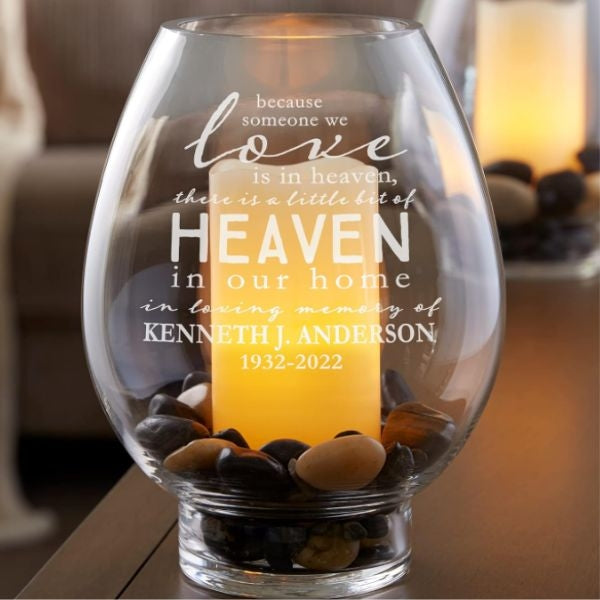 Heaven in Our Home Engraved Candle Holder, a beacon of remembrance among in memory of mom gifts.