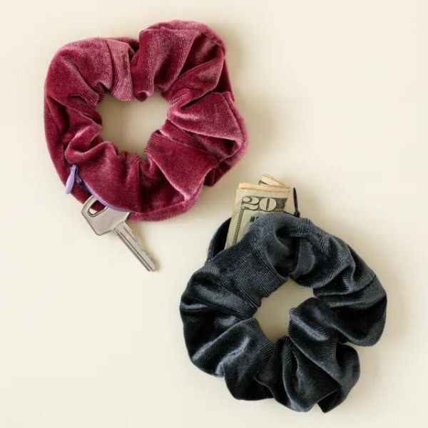 Scrunchies with hidden pockets, practical and cute gifts under $50 for her.