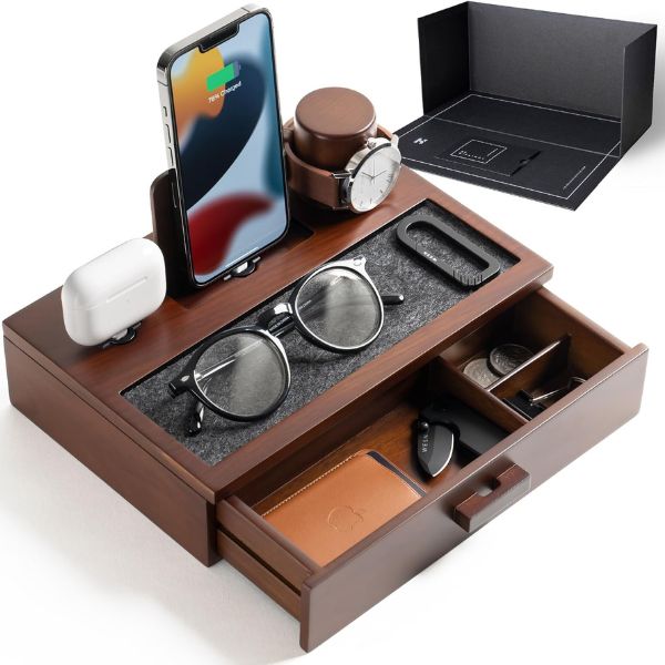 Holme & Hadfield Nightstand Organizer for Men declutters with style for Father's Day.